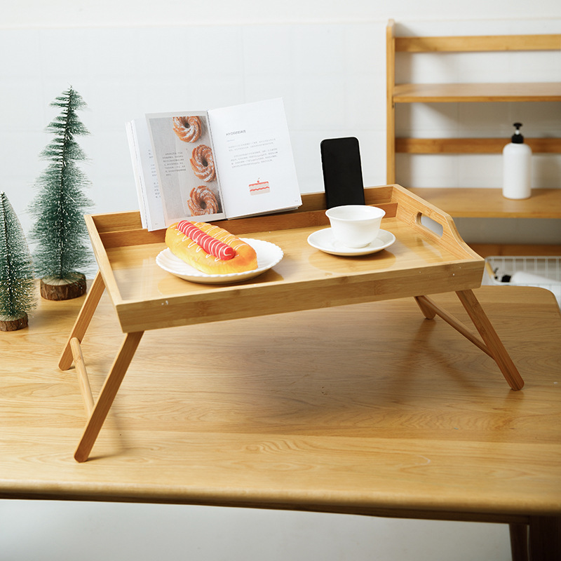 Bamboo Wooden Foldable Bed Table,Bamboo Tray With Mobile Phone Slot,Simple Small Table For Lazy People,Folding Table