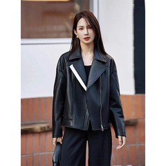 2025厂家直销防皱真皮皮衣外套女黑色新款春秋爆款绵羊皮机车服