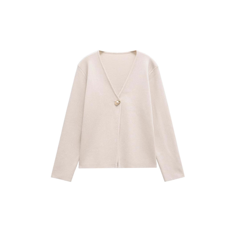 Za cross-border foreign trade women's spring coat 2025 new fashion simple gold button long sleeve knitted top