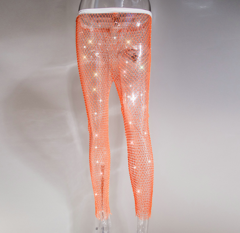 Leggings de rejilla con diamantes de imitación, adelgazantes, para mujer, éxito de ventas en Amazon, color fluorescente 1052