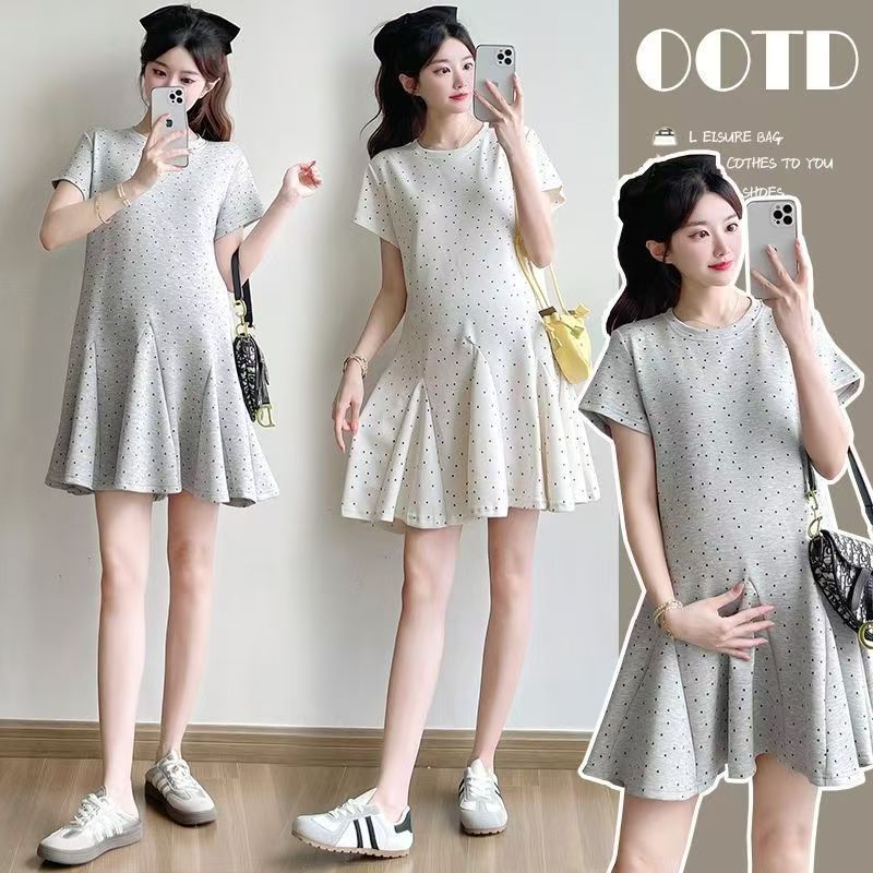 Maternity Wear Summer Fashion Short-Sleeved Polka Dot Dress 2026 New Maternity Dress Summer Fresh and Age-Reducing Dress