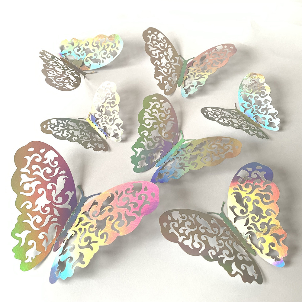 Juego de 12 pegatinas de pared con forma de mariposa hueca, pegatinas decorativas navideñas tridimensionales para el hogar, decoración tridimensional.