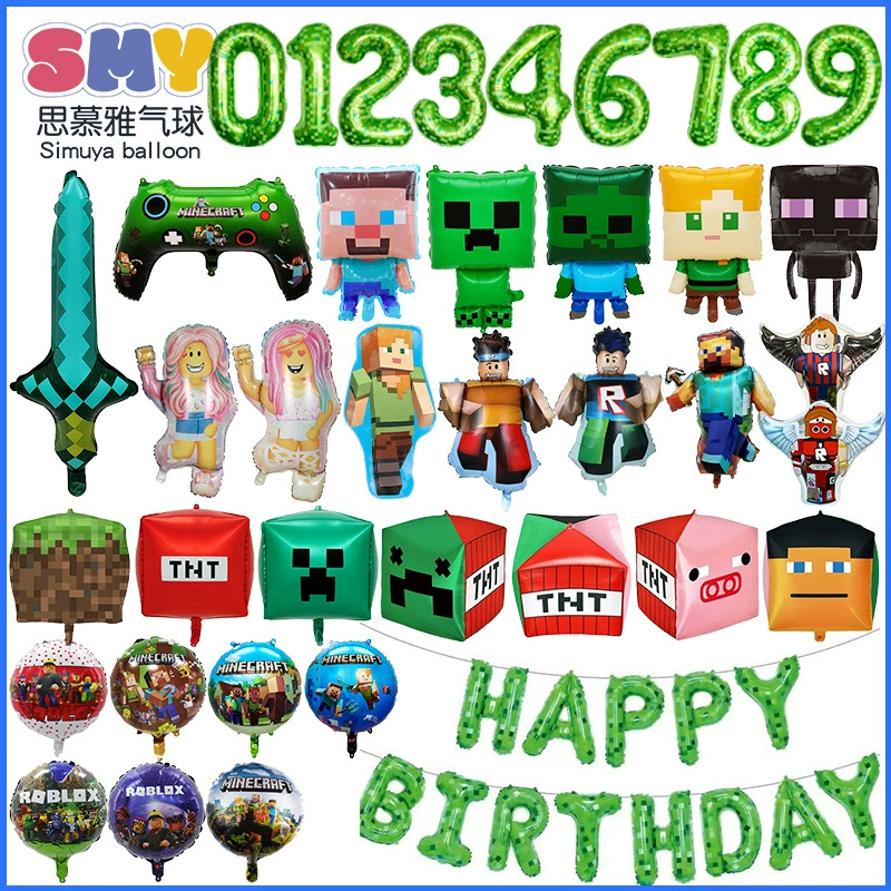 Кросс-бордер мультфильм зелёная клетчатая воздушная шар Steve Pixel против Roblox набор планировка алюминиевый фильм воздушный шар оптом