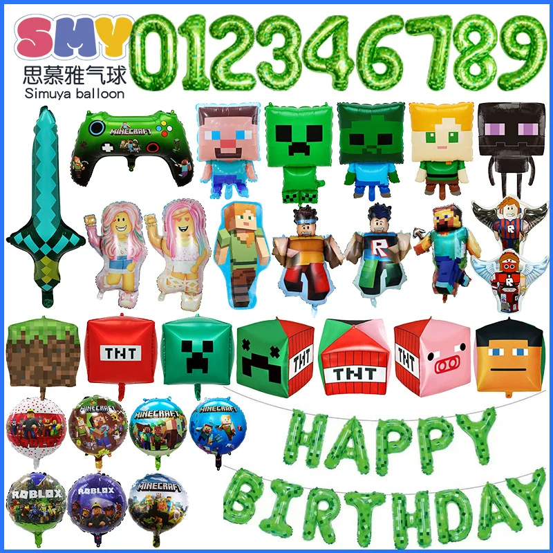 Кросс-бордер мультфильм зелёная клетчатая воздушная шар Steve Pixel против Roblox набор планировка алюминиевый фильм воздушный шар оптом