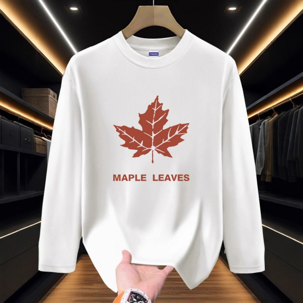 Men's Early Autumn Long Sleeve T-Shirt Heavyweight Pure Cotton Winter Inner Layer Loose Fit Trendy Printed Base Layer Top_voghion.com