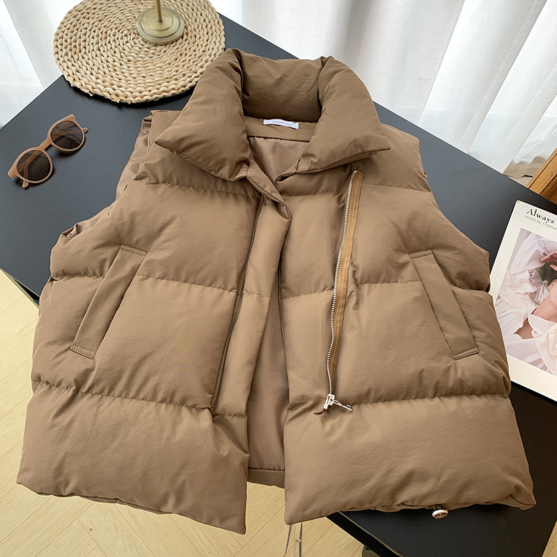 Abbigliamento da donna Giacca in cotone Gilet da donna in piumino Primavera e autunno Nuova versione coreana Gilet largo Collo alto Colore Panciotto in cotone Tendenza_voghion.com