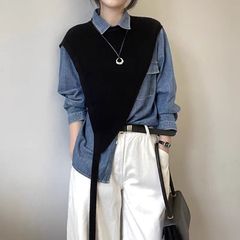 2025新款纯色披肩女外搭高级感系带三角形小坎肩黑色马甲叠穿保暖