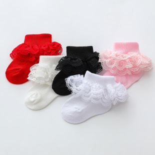 Children's lace socks spring and autumn double layer lace baby girls princess socks baby socks girls children cross-border