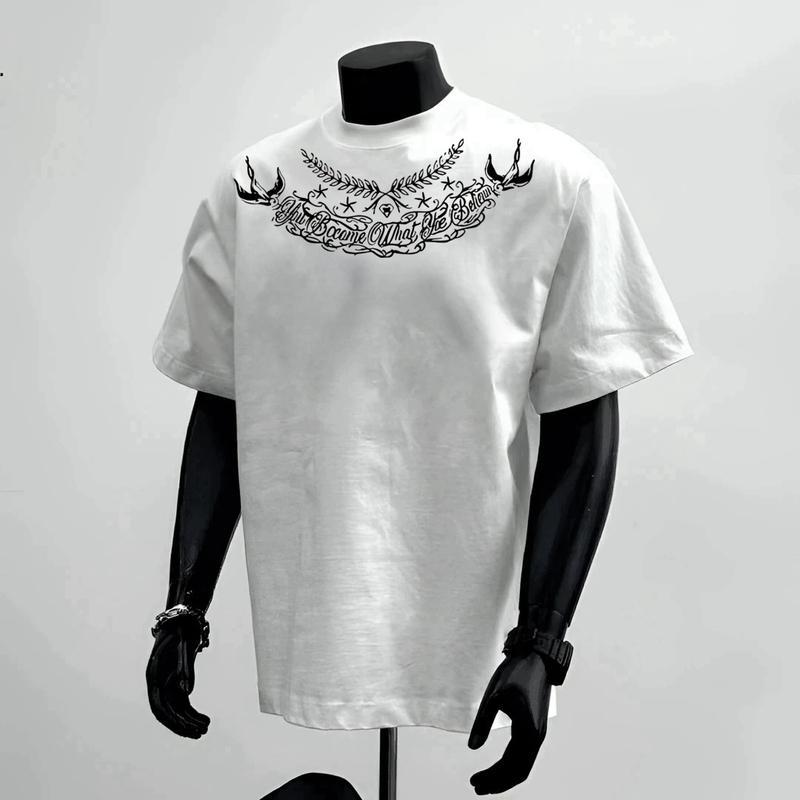 轻奢痞帅~大牌清仓美式ins潮流纯棉短袖男夏季个性百搭圆领T恤衫