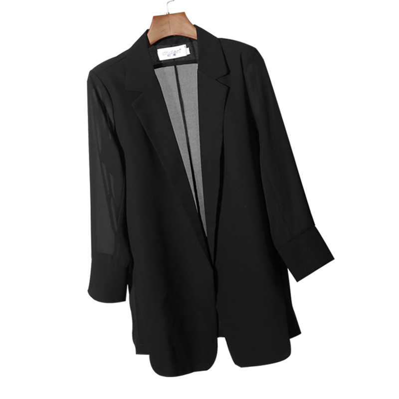 雪紡小西裝外套女2020夏季韓版寬松防曬衣中長款西裝大碼開衫西服