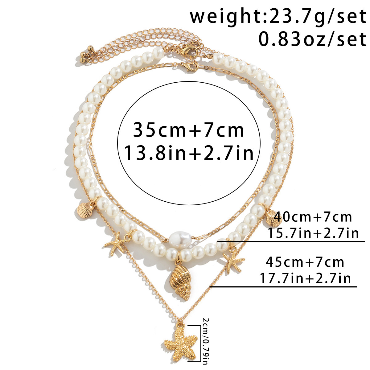 29g Weight Imitation Pearl Pendant Material Layered Necklaces Classification Alloy, Iron, Copper Chain Material 1 Piece Quantity Beach, Tea Party Occasion Imitation Pearl, Alloy, Copper Material Scallop, Starfish Pattern Women's Gender Beaded, Plating Design Elegant, Marine Style, Streetwear Style Elegant Marine Style Streetwear Scallop Starfish Imitation Pearl Alloy Copper Wholesale Layered Necklaces 无