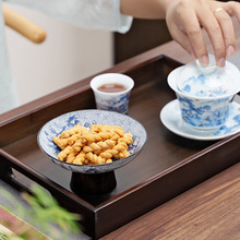 中式陶瓷青花高脚果盘创意茶点盘婚庆坚果糕点水果盘茶室餐厅果盘