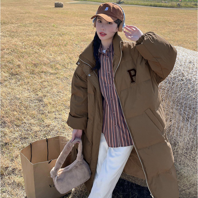 Chaqueta de plumón para mujeres 2023 medio largo estilo P simple estilo coreano suelto de oversize pareja sobre la rodilla academia image 2