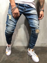 2020new men casual denim pants male skinny hole ripped jeans