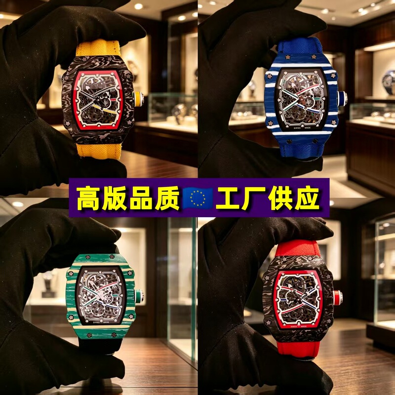 Cross-border best-selling ultra-thin men's and women's quartz watches, carbon-look barrel-shaped hollow-out strap watches, wholesale from manufacturer