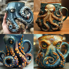 Deep Blue Octopus Mアマゾンの新しい家庭の紺色のタコ樹脂マークコーヒーカップ