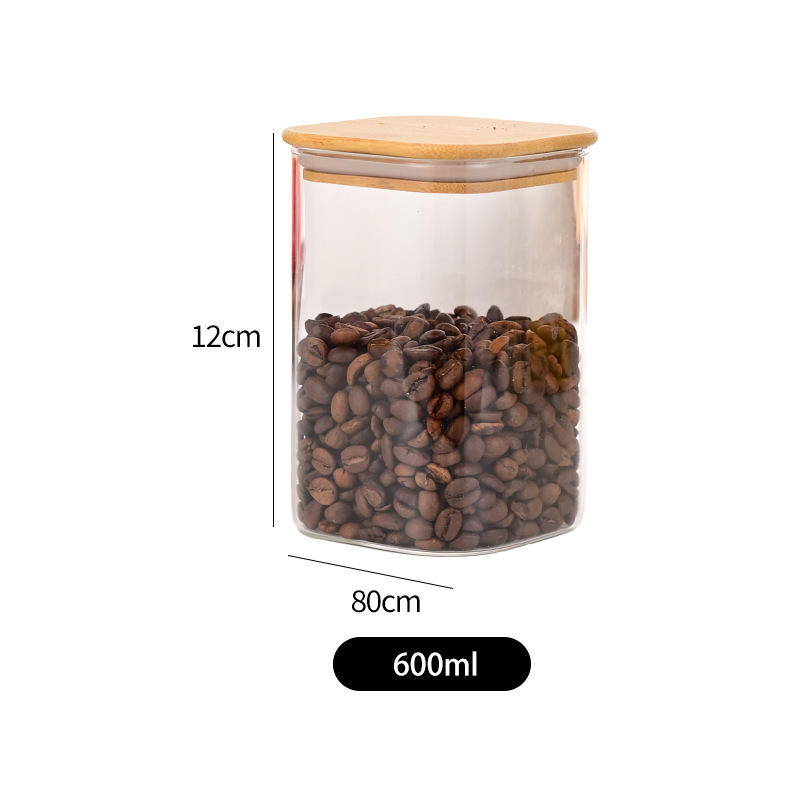 vidrio bambú cubierta sellado tanque de almacenamiento de condimentos de granos gruesos frutas secas té granos de café tanque de almacenamiento sellado a prueba de humedad