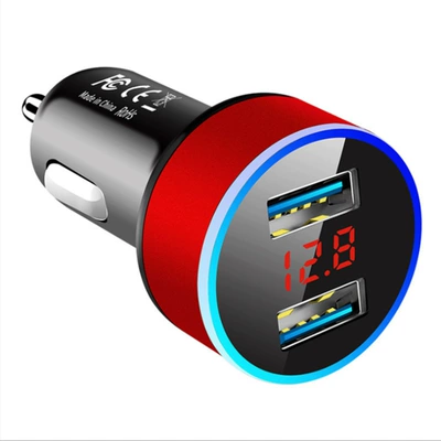 charging metal double usb round – Mobil şarj cihazları - round-digital-display-car-charge-red