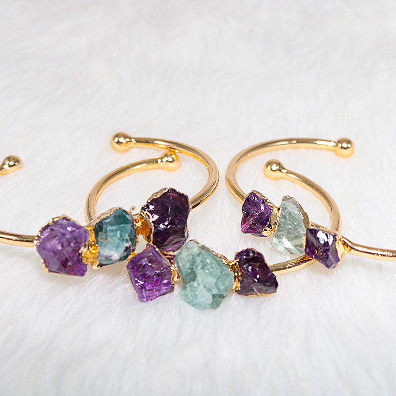 Fashion Irregular natural stone Metal Asymmetrical Gold Plated Inlay Crystal Bangle 1 Piece