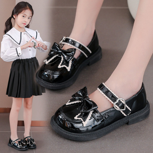 Children's Leather Shoes for Spring and Autumn 2025, British Style Black Soft Sole Princess Shoes for Primary School Students, Performance Shoes
