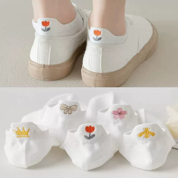 Embroidered White Socks Women's Short Socks Spring and Autumn Four Seasons Thin Japanese Cute Shallow Mouth Boat Socks Student Socks Ins Trendy