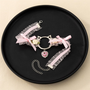 Japanese Style Lolita Jewelry Pure Lust Style Lace Black and White Bow Bell Collar choker Necklace Clavicle Chain for Women