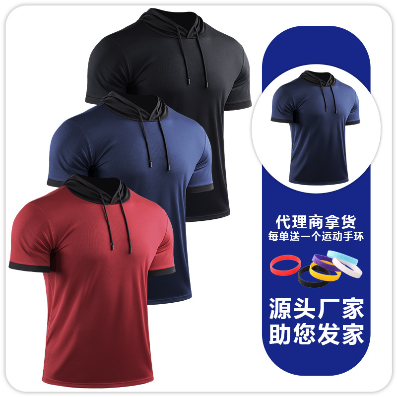 3 piezas de ropa deportiva de verano con capucha, correr, montañismo, color a juego, camiseta de fitness, top de entrenamiento de manga corta cómodo y de secado rápido