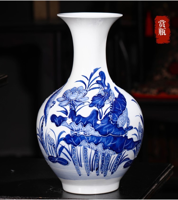 景德镇中式陶瓷器仿古青花瓷花瓶插花家居饰品客厅酒柜工艺小摆件