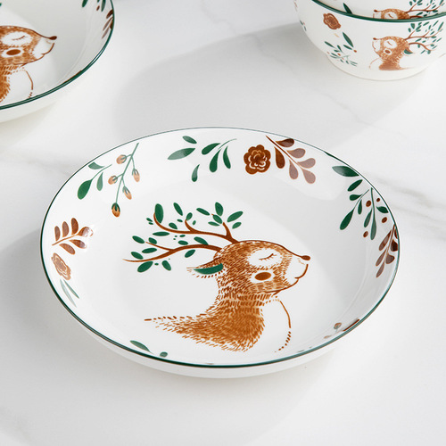 Internet celebrity ceramic bowl Japanese tableware underglaze color bowl and dish set household bowl and dish bowl and chopsticks set gift