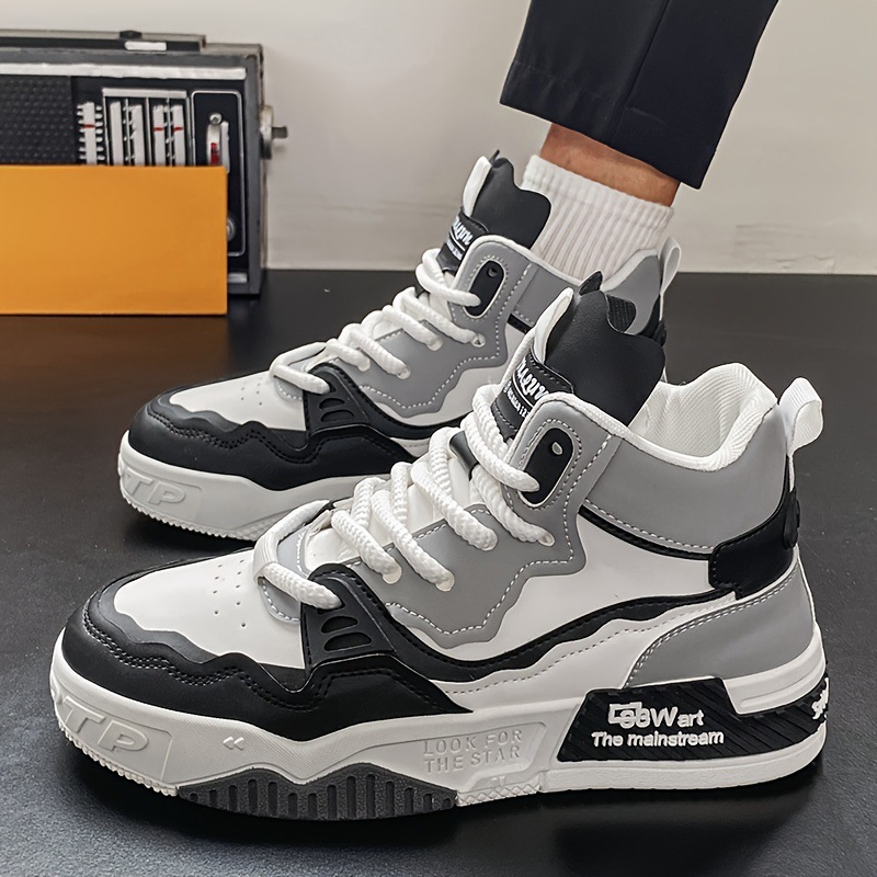 Retro-Sneaker für Herren mit hohem Schaft – Pastellfarbene Plateauschuhe mit dicker Sohle, schlichter Streetwear-Stil für Herbst und Winter_voghion.com