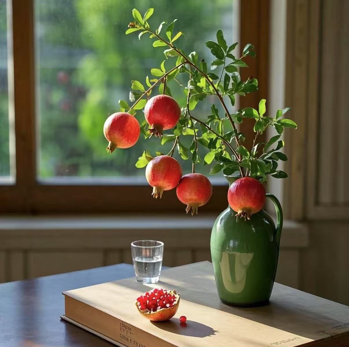 仿真石榴果实枝6头装饰工艺品绿植石榴树道具摄影假花枝果高仿真