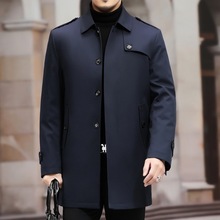 商务中年翻领加厚风衣羽绒服男中长款轻薄白鸭绒可拆卸内胆爸爸装