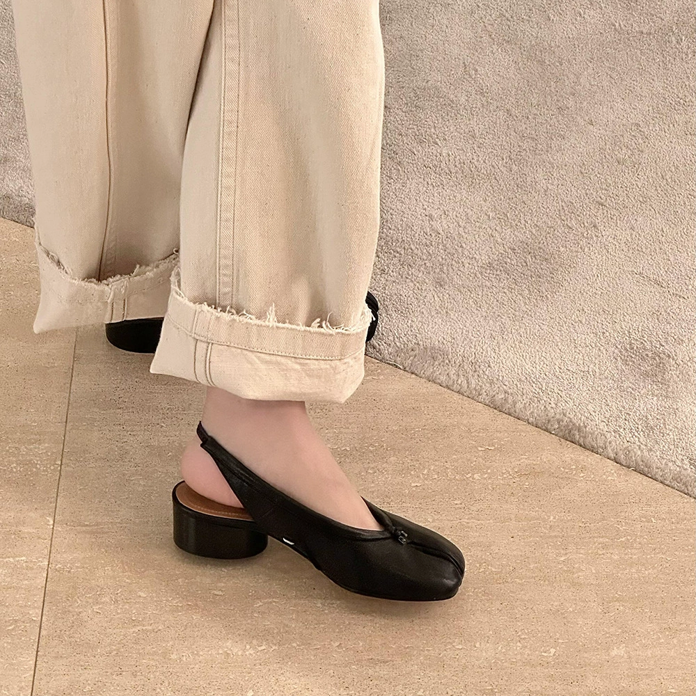 Версия из овчины ~ 2025, новые плиссированные туфли из натуральной кожи с раздельным носком, женские балетные сандалии, босоножки на высоком каблуке на толстом каблуке, сандалии и тапочки