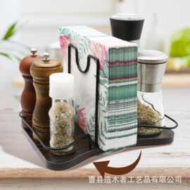 跨境木制厨房台面调料收纳架桌面餐巾纸收纳架实木可旋转置物架