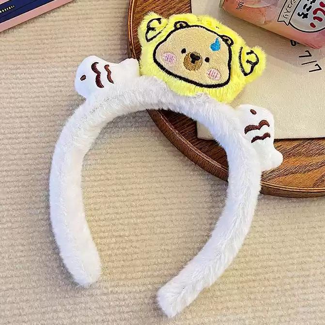 Diadema de peluche oso estrella delu orejas de conejo celebridad de internet lindo dibujos animados horquilla diadema lavado de cara banda de pelo horquilla tocado