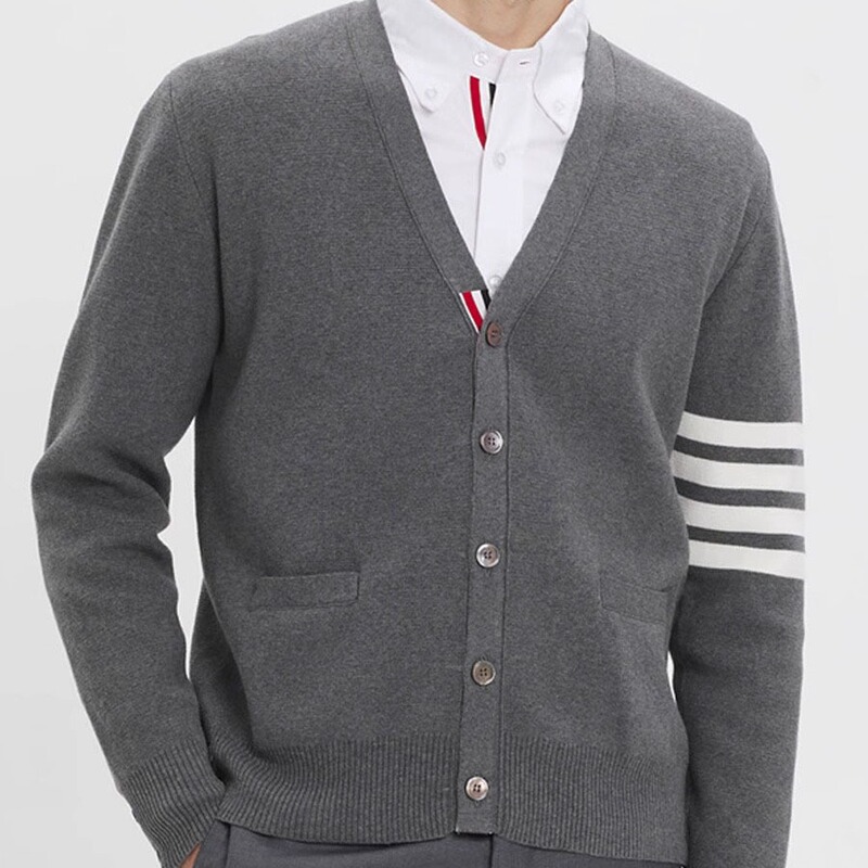 Sweater Men's Fashion Trend New Classic Short-sleeved Striped V-neck Cardigan Thick Couple's Knitted Jacket