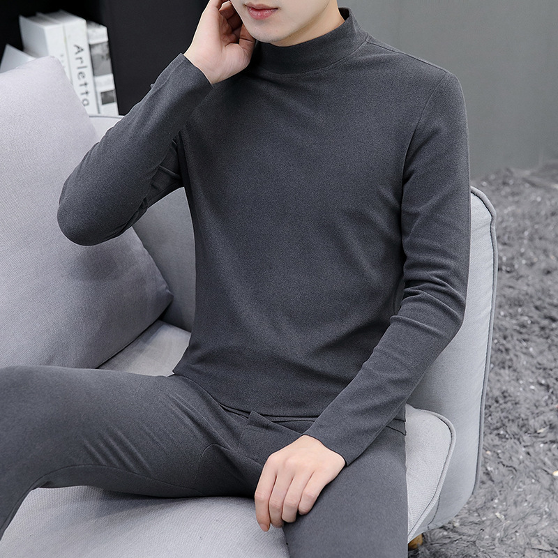 Double-Sided Velvet Semi-High Collar Thermal Underwear suit Men's Cold-proof Home Clothes Pajamas Mid-collar Autumn Clothes Base Shirt