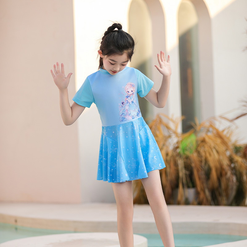 Niños trajes de baño niñas estudiantes niños mayores 2025 nuevos trajes de baño profesionales de la princesa vestido de protección solar