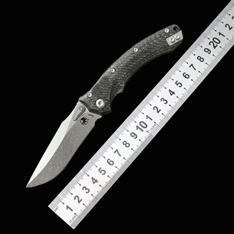 跨境微技术两栖折叠刀D2钢高硬度折刀碳纤手柄户外刀具露营防身刀