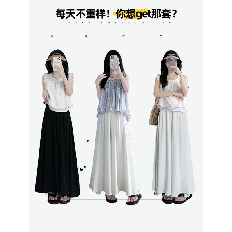 Oxygen white culottes women's summer thin small pleated A- line skirt high waist draping wide leg pants