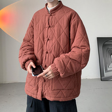 大码中国风男棉衣加厚唐装青年中式棉服立领棉服盘扣格纹复古外套