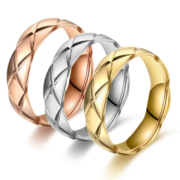 Cross-Border Stainless Steel Rhombus Ring Curved Batch Flower Shaped Couple Ring Ring European and American Popular Hand Jewelry Wholesale