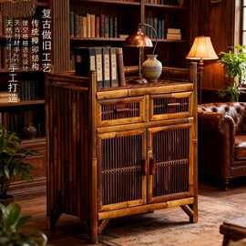 仿古复古实木家具餐边家用简约储物柜中式鞋柜办公收纳出租屋茶^