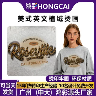 跨境潮流植绒烫画字母图案logo热转印烫画贴服装定制印花厂家直销