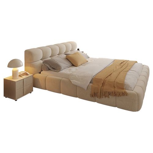 Minimalist cream style fabric puff bed modern simple high box storage wedding bed master bedroom double technology velvet soft bed