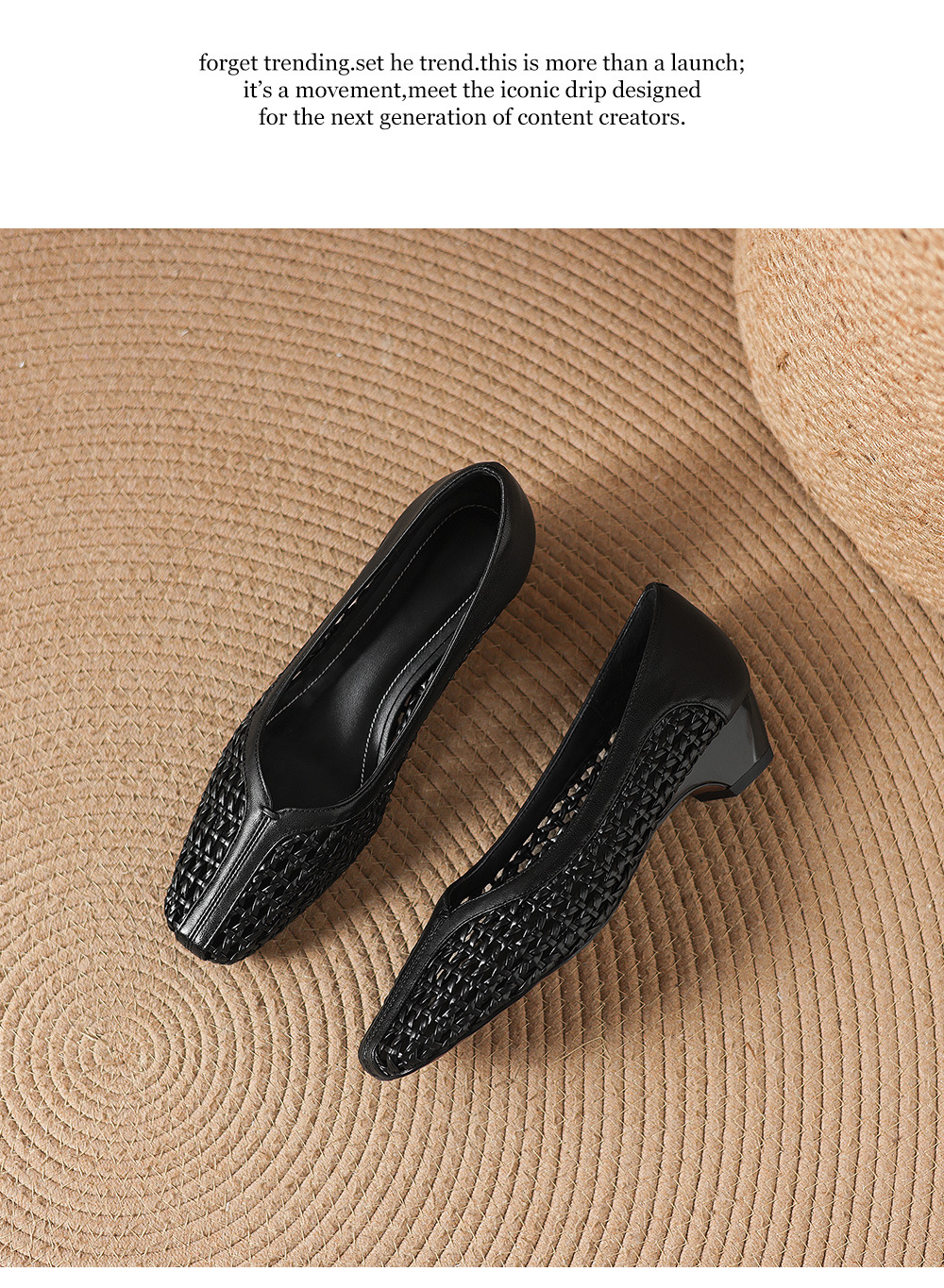 Giày sandal nữ mũi vuông gót thấp 3 cm da cừu hở bên — đen chi tiết 24