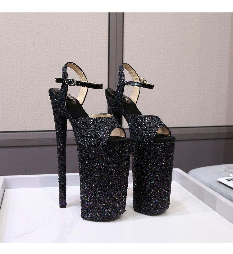 Giày sandal nữ gót nhọn 26 cm đế platform quai ngang — Màu bạc, Màu vàng, Màu đen, Màu đỏ chi tiết 30