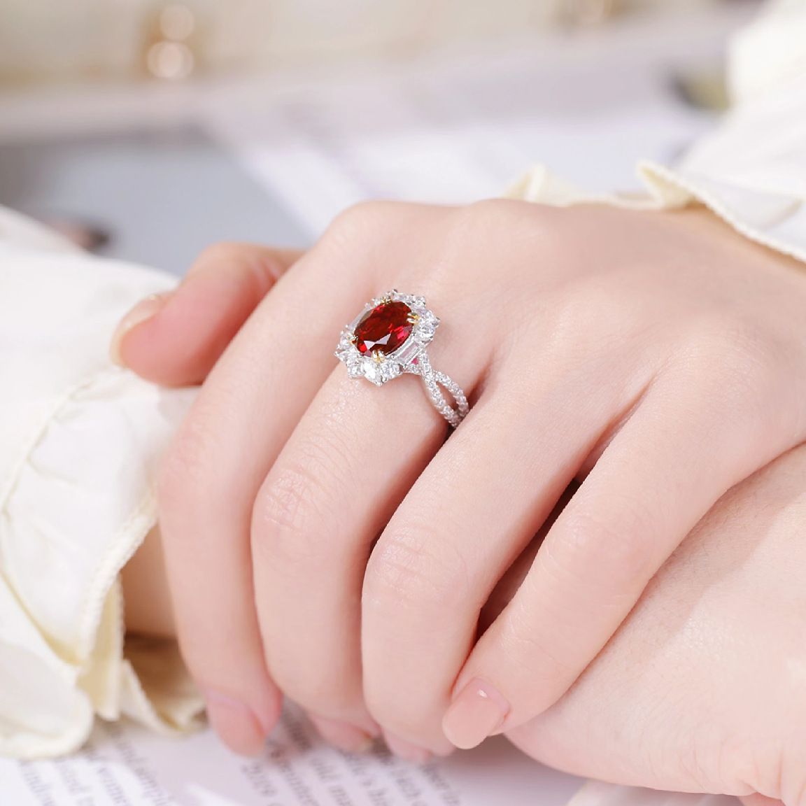 Live New 3 Carat Artificial Ruby For Women Moissanite Pigeon Egg Diamond Ring High-end Design Gemstone_voghion.com