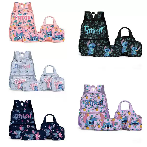 Cartoon four-piece set cross-border Stitch backpack children's backpack foreign trade wholesale large-capacity boys' and girls' backpack