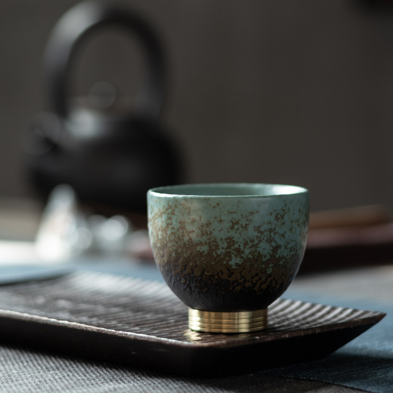 Taza principal taza de té de gres vintage estilo antiguo chino personalidad roca esmalte cerámica cobre taza inferior hogar taza individual regalo
